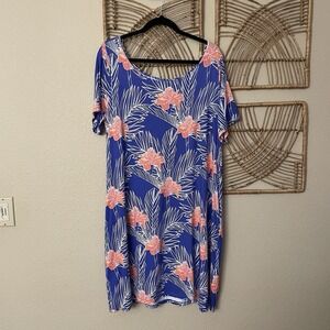 Ava Sky Malena Blue Torch Ginger Dress Stretch Beachy Pockets Sz XL READ B45